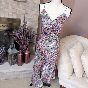 NEW AllSaints Alexia Luisa Silk Blend Midi Slip Dress - Rainbow Blue